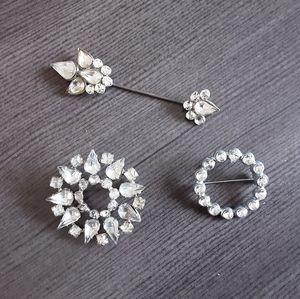 3 each:  2 Vintage cut glass brooches & 1 Vintage cut glass lapel pin